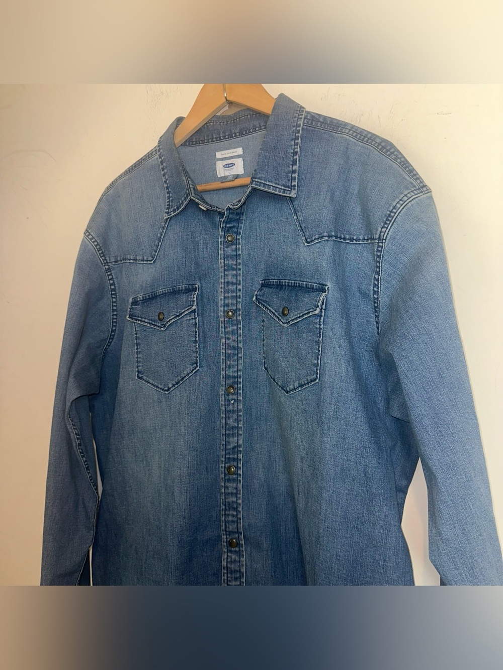 Old Navy Western Shirt Mens 2XL Blue Denim Long Sleeve Cowboy Pearl Snap Rodeo